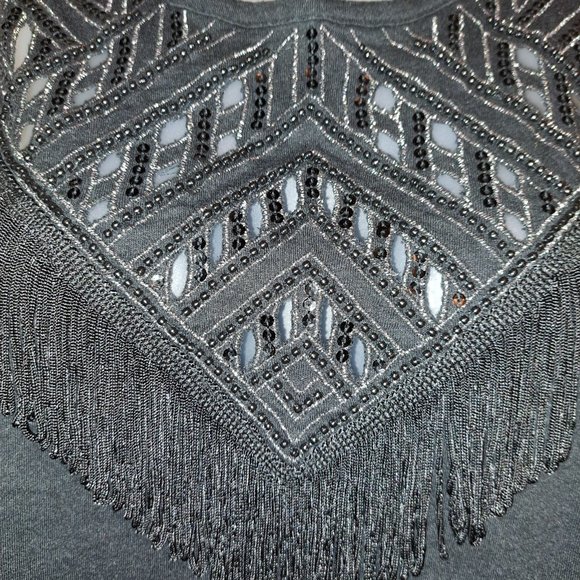 Express Women's Black Fringe&Sequin Detailed Sleeveless Top W/Cutout Design M - Picture 3 of 8